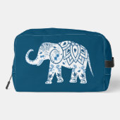Verzierter Gemusterter Blauer Elefant Personalisie Waschbeutel (Rückseite)
