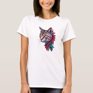 Verzierter Gemusterter Katzen-Kopf mit lebhaften D T-Shirt