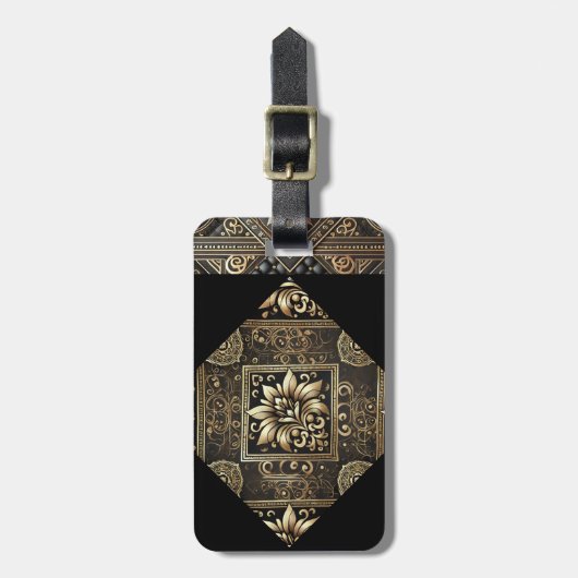 Verzierter Gepäckanhänger für Schwarz und Gold (Vorderseite vertikal)