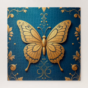 Verzierter goldener Schmetterling mit Blumenmuster Puzzle