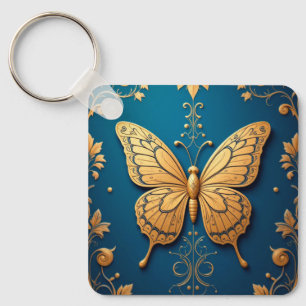 Verzierter Goldener Schmetterling mit Blumenmuster Schlüsselanhänger