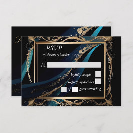 Verzierter Goldrahmen aquamarin-blaue Hochzeit RSVP Karte