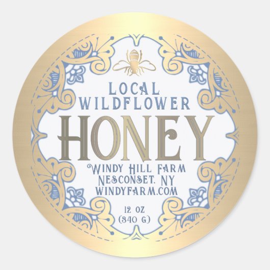 Verzierter Goldrahmen mit Honigbeeren und Blume Runder Aufkleber (Vorderseite)