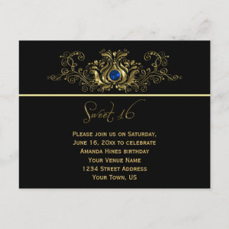Verzierter Goldschwarz-Wirbels-blauer Juwel-Bonbon Einladung