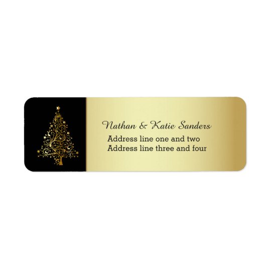 Verzierter Goldweihnachtsbaum Rücksende Aufkleber