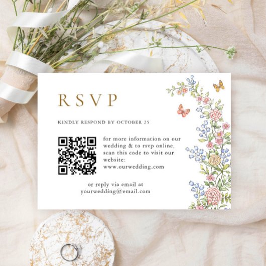 Verzierter Grace Pastel Blush Floral QR Code Hochz RSVP Karte
