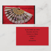 Verzierter Handheld-Lüfter auf einem roten Hinterg Visitenkarte (Vorne/Hinten)