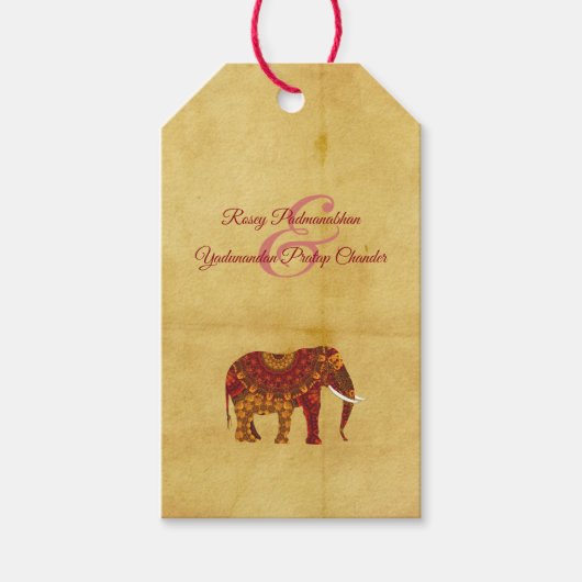 Verzierter indischer Elefant Rustikal Geschenkanhänger (Vorderseite)
