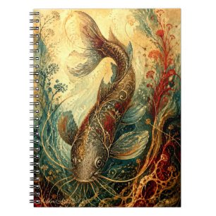 Verzierter Koi-Fisch Vintage-Botanik-Art Notizblock
