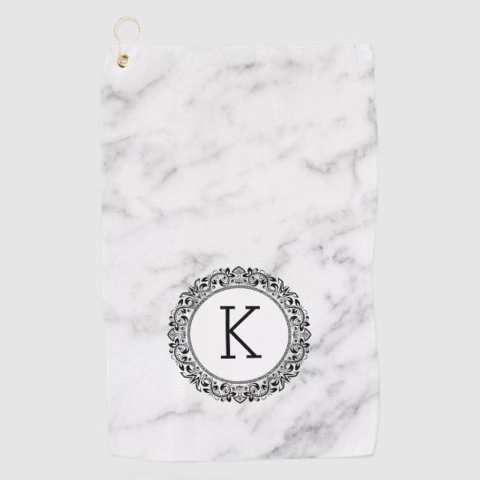 Verzierter Kreis und Monogramm aus weißem Marmor Golfhandtuch (Vorderseite)