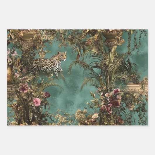 Verzierter Leopard Foliage Lebende Blume Geschenkpapier Set (Vorderseite 3)