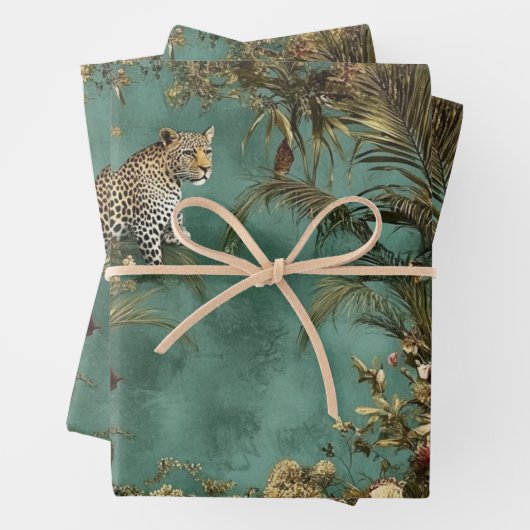 Verzierter Leopard Foliage Lebende Blume Geschenkpapier Set (Beispiel)