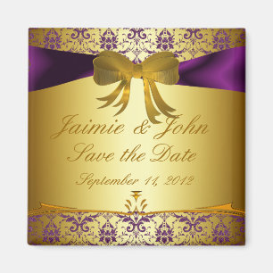 Verzierter lila Golddamast-Save the Date Magnet