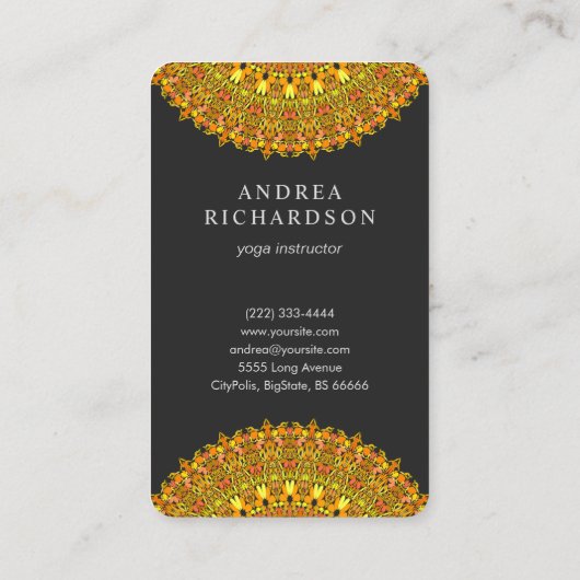 Verzierter Mit Blumenmandala in den orange und Visitenkarte (Rückseite)