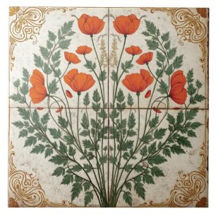Verzierter Mohn mit Gildengrenze Fliese
