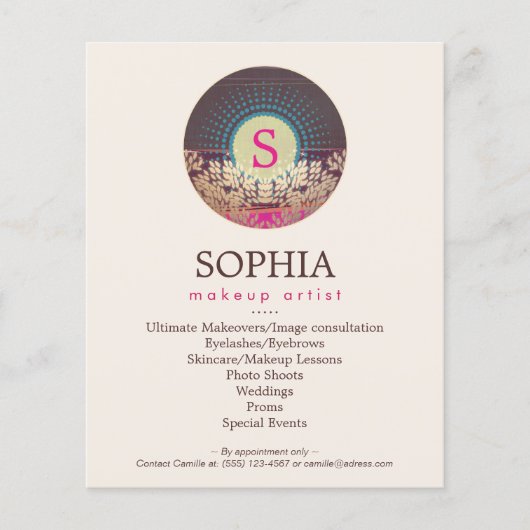 Verzierter Monogram Makeust und Haarstil Flyer (Vorne)
