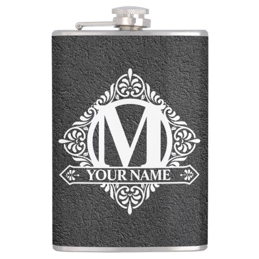 Verzierter monogramm-Designkolben Flachmann (Vorderseite)
