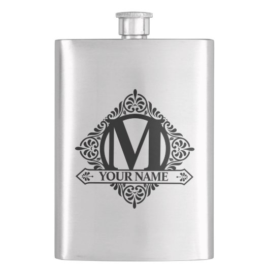 Verzierter monogramm-Designkolben Flachmann (Vorderseite)