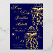 Verzierter Quallen-Goldstrand Save the Date Folieneinladung (Vorderseite)
