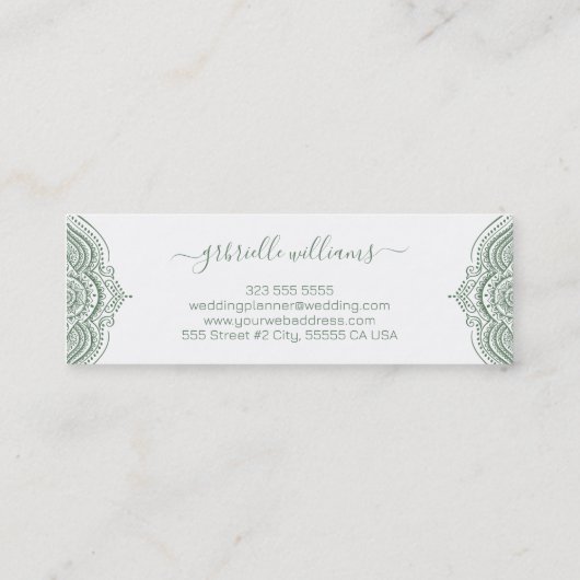 Verzierter Rahmen in grün auf weißem Hintergrund Mini Visitenkarte (Rückseite)
