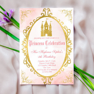 Verzierter Rahmen in Rosa und Gold - Geburtstag de Einladung