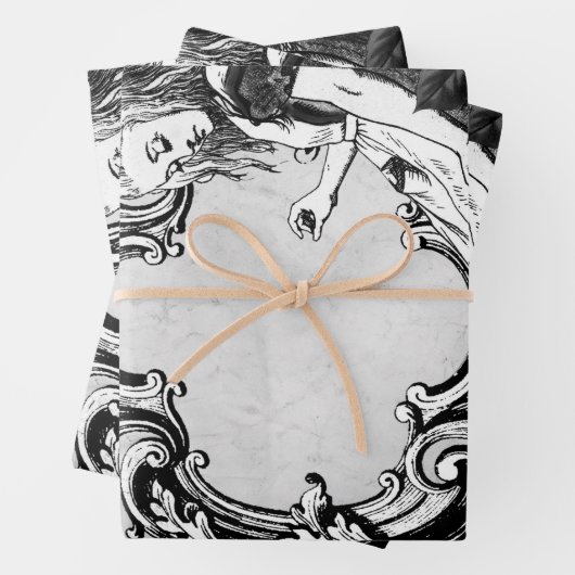 Verzierter Rahmen in Schwarzweiß-Alice im Wunderla Geschenkpapier Set (Beispiel)