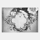 Verzierter Rahmen in Schwarzweiß-Alice im Wunderla Geschenkpapier Set (Vorderseite)