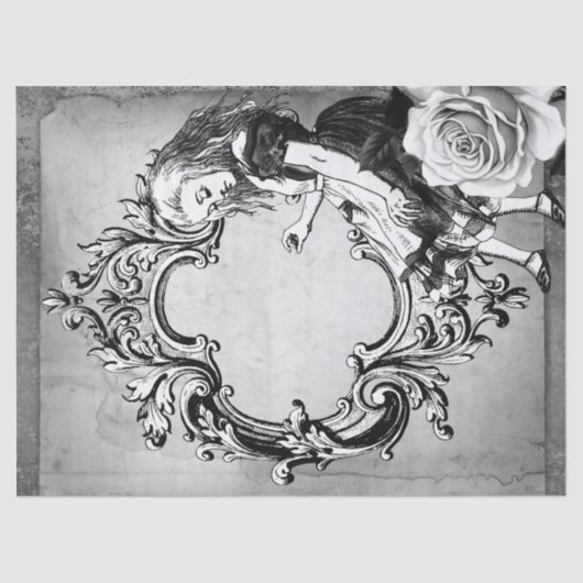 Verzierter Rahmen in Schwarzweiß-Alice im Wunderla Seidenpapier (Vorderseite)