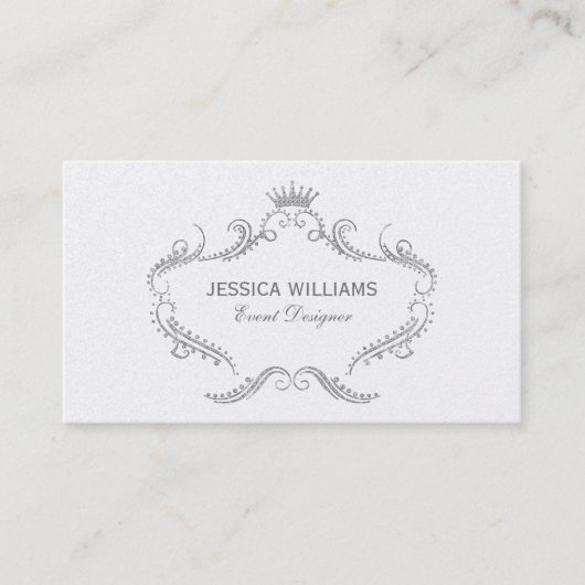 Verzierter Rahmen mit weißem Glitzer Visitenkarte (Vorderseite)