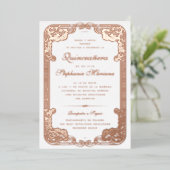 Verzierter Rahmen Spanische Quinceanera Rose Gold Folieneinladung (Stehend vorne)