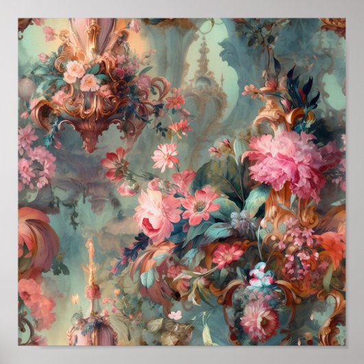 Verzierter Rokoko Zeitraum Florals Poster (Vorne)