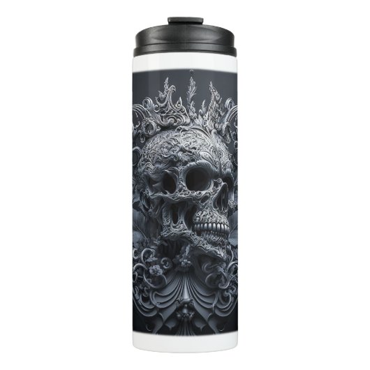 Verzierter Schädelwärmer Thermosbecher (Vorderseite)
