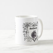 Verzierter Schild Reitpferd Etching Antique Sketch Kaffeetasse (VorderseiteRechts)