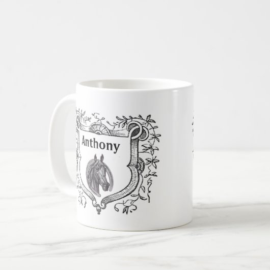 Verzierter Schild Reitpferd Etching Antique Sketch Kaffeetasse (Vorderseite Links)