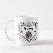 Verzierter Schild Reitpferd Etching Antique Sketch Kaffeetasse (Links)