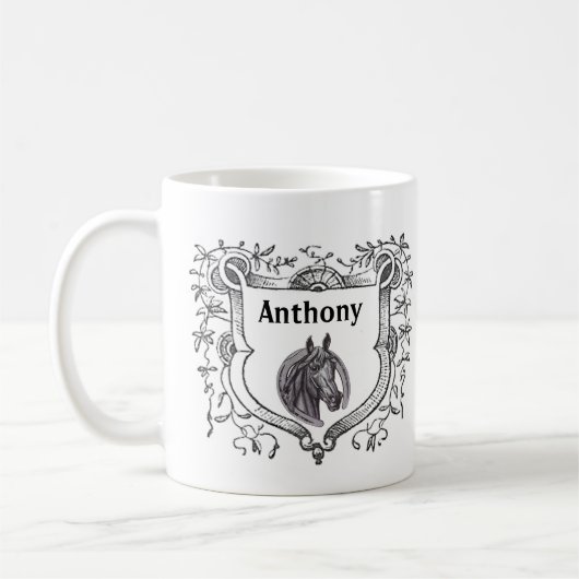 Verzierter Schild Reitpferd Etching Antique Sketch Kaffeetasse (Links)