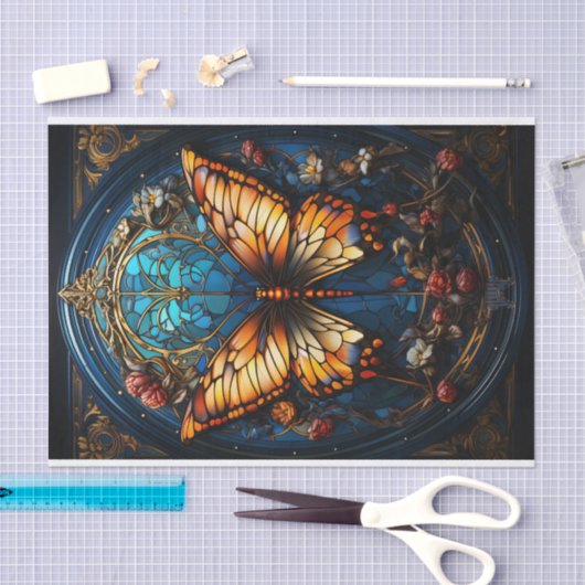 Verzierter Schmetterling im Buntglasstil Seidenpapier (Handwerk)