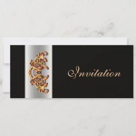 Verzierter Schwarzer Goldwirl Einladung zur Hochze