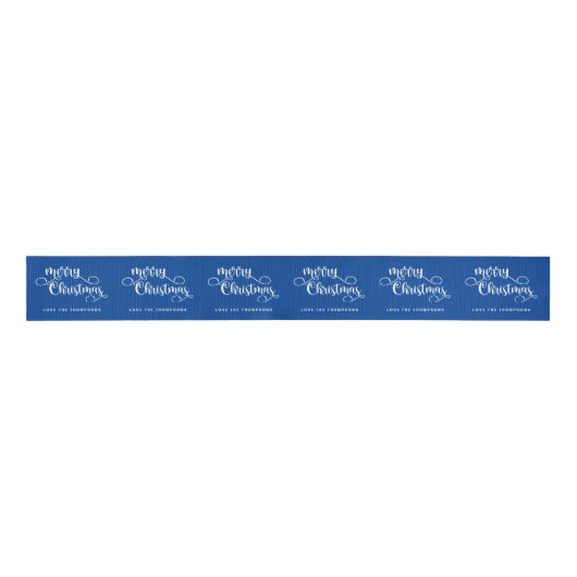 Verzierter Script Name White Blue Frohe Weihnachte Ripsband (Vorderseite)