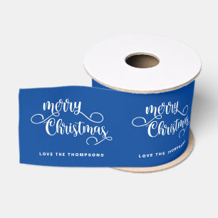 Verzierter Script Name White Blue Frohe Weihnachte Ripsband