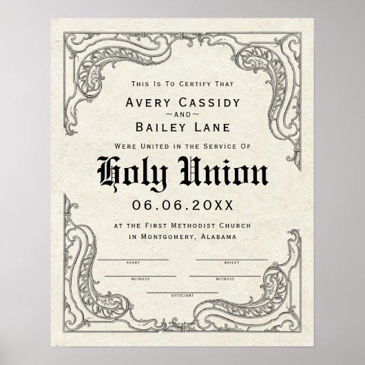 Verzierter Scroll Border Rahmen in einem Hochzeits Poster (Vorne)