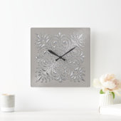 Verzierter Silber-Stich Quadratische Wanduhr (Zuhause)