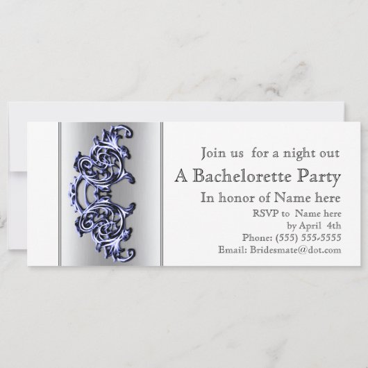 Verzierter silberfarbener Junggeselinnen-Abschied Einladung (Rückseite)