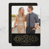 Verzierter Urlaub in Schwarz Feiertagskarte (Vorne/Hinten)