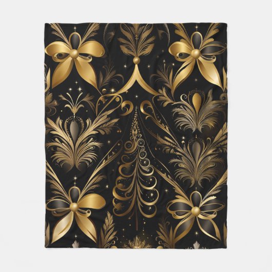 Verzierter Urlaub in Schwarz und Gold Fleecedecke (Vorderseite)