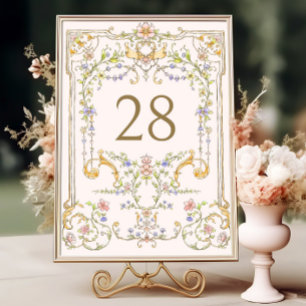 Verzierter Vintage-Rahmen Bohemian Blumen Hochzeit Tischnummer