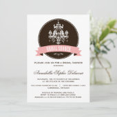 Verzierter Vintager Kronleuchter Bridal Dusche Ein Einladung (Stehend Vorderseite)