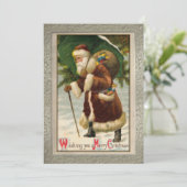 Verzierter Vintager Weihnachtsmann mit Geschenken Feiertagskarte (Stehend Vorderseite)