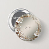 Verzierter weißer Blumenrahmen-Button Button (Vorne & Hinten)