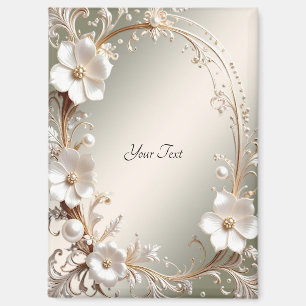 Verzierter Weißer Blumenrahmen Magnet